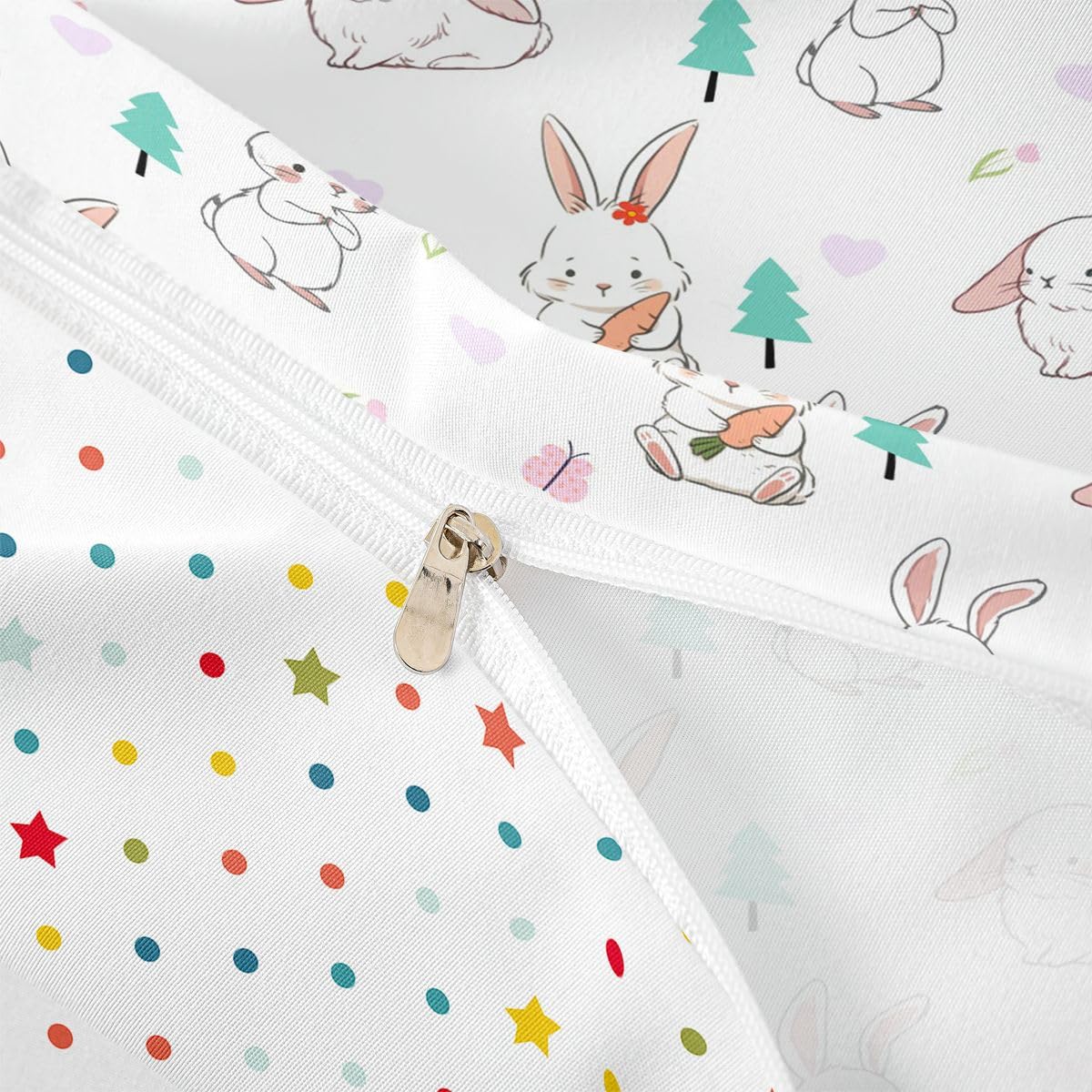 Erosebridal Cartoon Rabbit Duvet Cover Twin Rabbit Carrot Comforter Cover for Kids Teens Heart Pattern Bedding Set Lovely Animal Bed Set