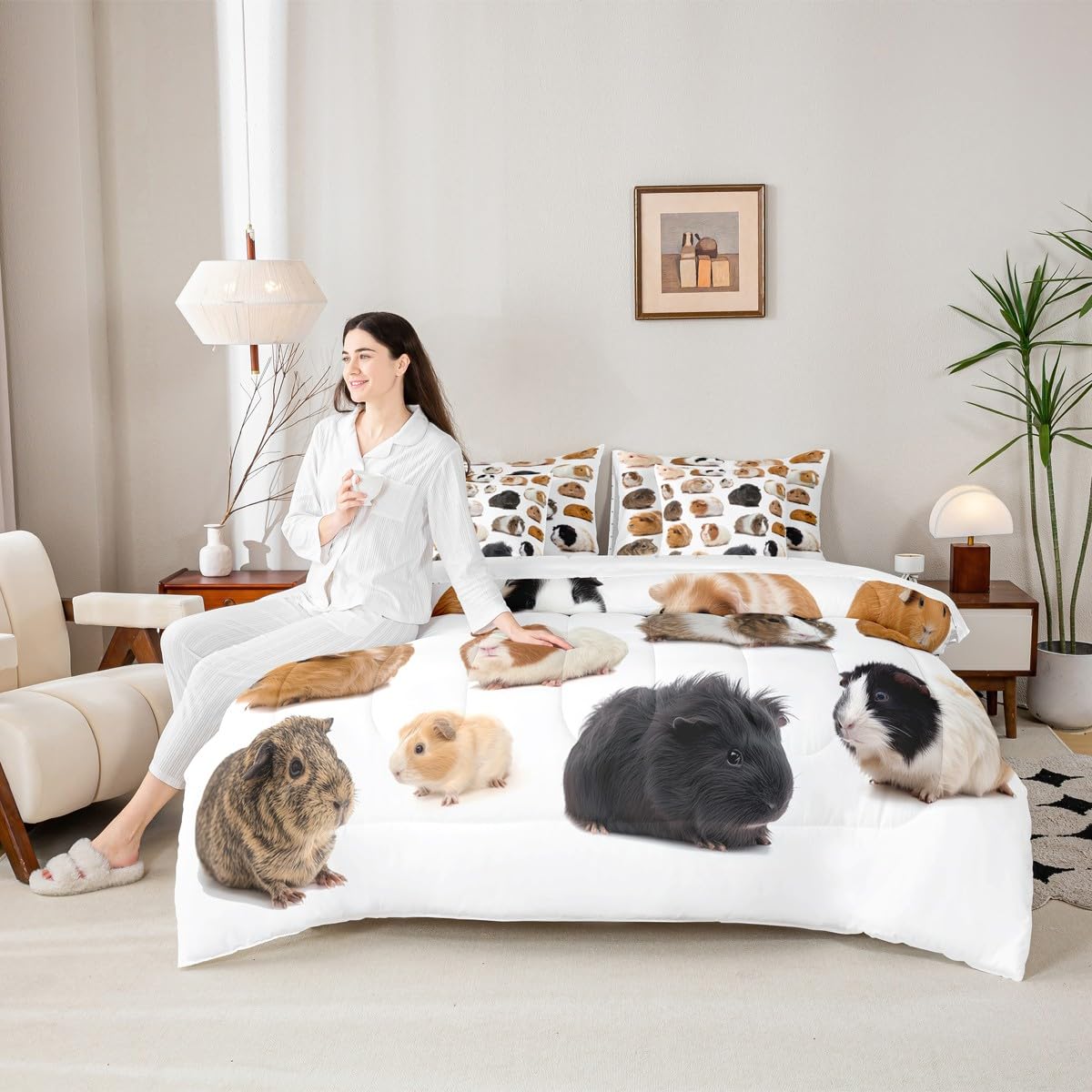 Erosebridal Guinea Pig King Comforter Set Cute Mouse 3D 7 Pieces Bedding Rodents Animal Bed Set Kids Boys Girls Teens Bed in A Bag