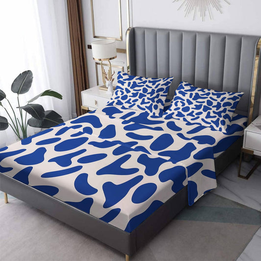zcsm Cow Print Sheets Queen Sheet Set - Blue and White Cowhide Bed Sheets, Soft Microfiber & Deep Pocket & Wrinkle Free Bedding Sheets & Pillowcases, 1 Fitted Sheet, 1 Flat Sheet, 2 Pillow Cases