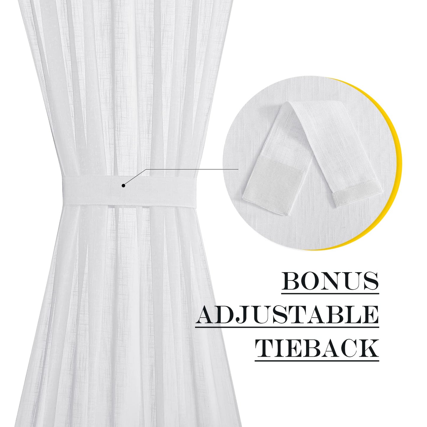 NICETOWN Front Sheer Door Sheer Curtain, Privacy Semitransparent Voile French Door Curtain with Top and Bottom Rod Pocket, Tieback Included, W52 inches x L40 inches, 1 Panel, White