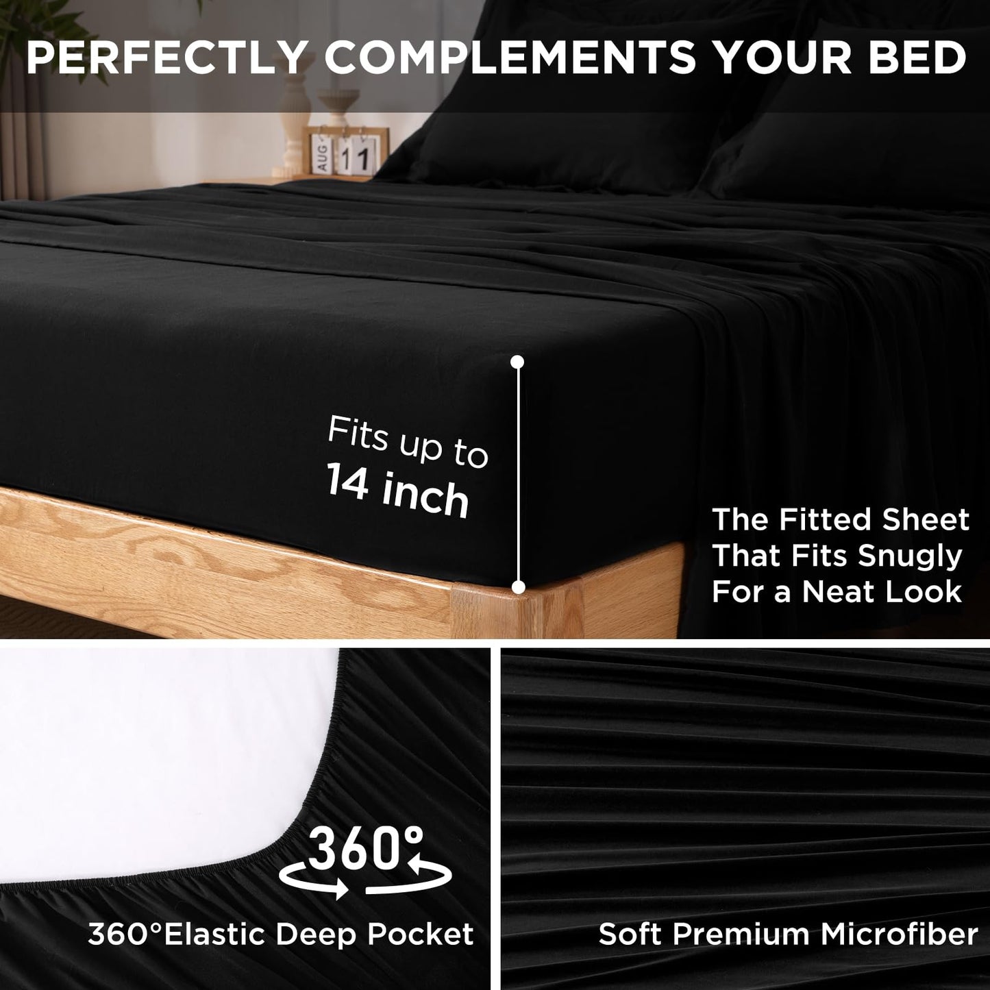 Baskbed 7 Pieces Queen Comforter Set - Utral Soft Microfiber Bedding Set, Thick Duvet Insert Bed in a Bag Without Rustling Noise for All Season, Black (88"x88")