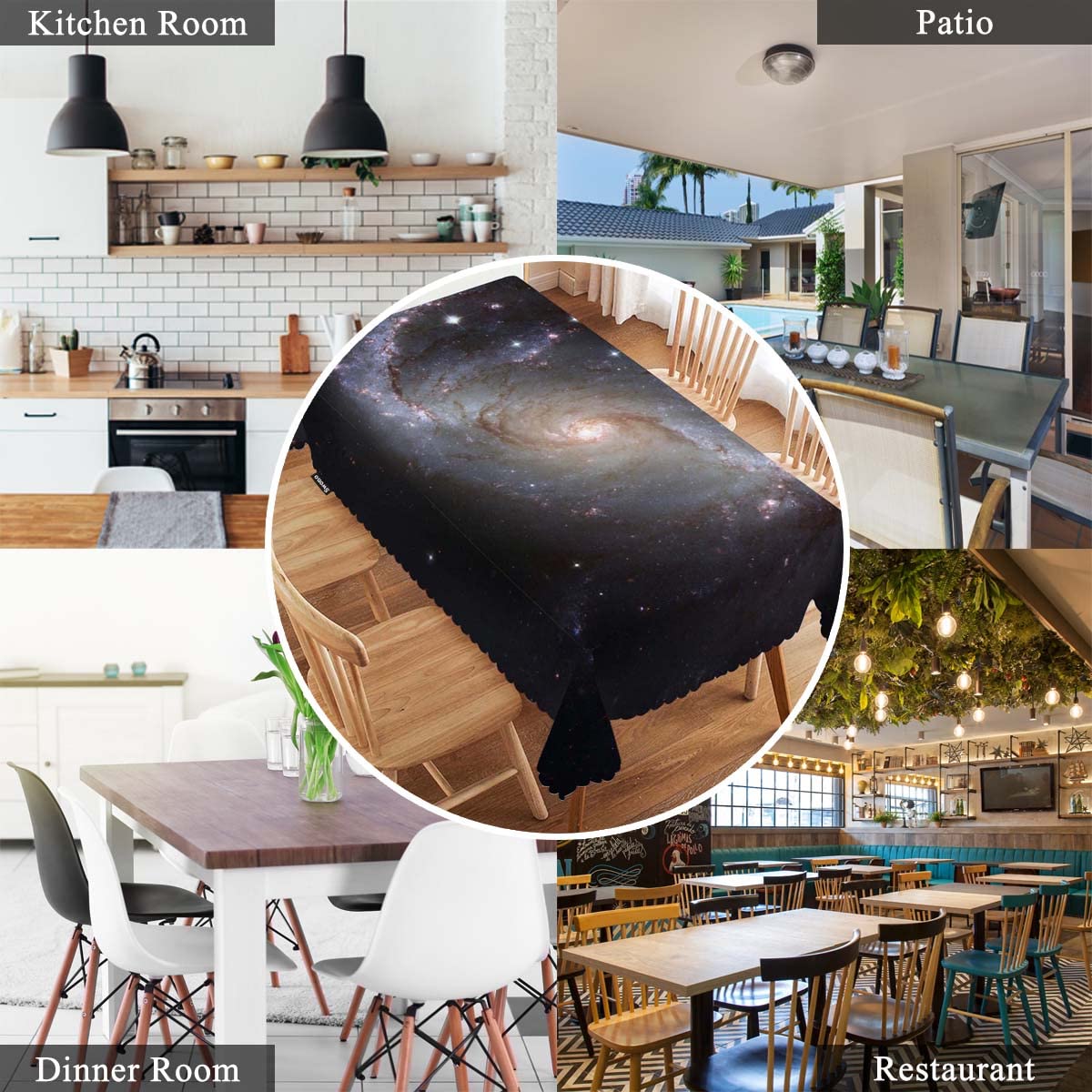 Swono Galaxy Universe Rectangle Tablecloth Spiral Stars Galaxy Space Table Cloth Dining Table Cover for Home Kitchen Restaurant Party Buffet Picnic Wedding, 52x70 Inch