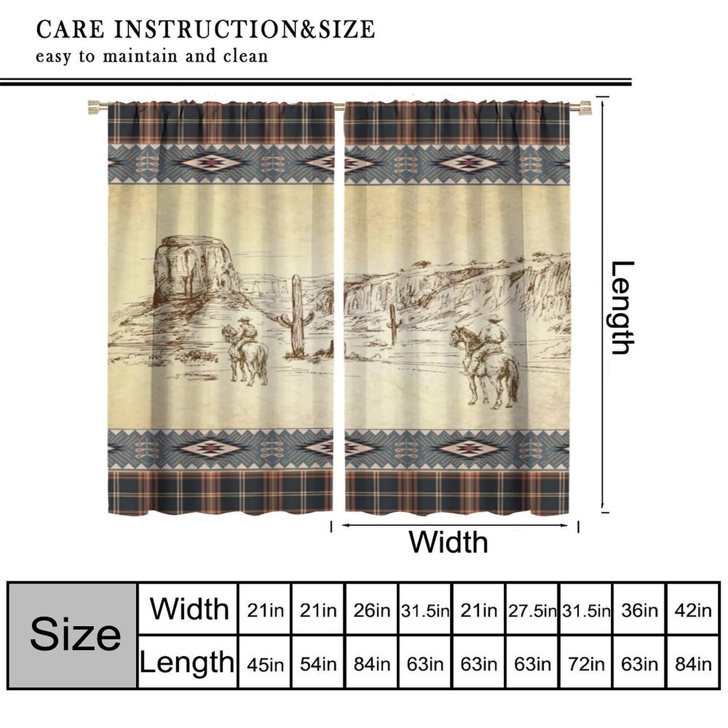 DDCBNS Western Cowboy Curtains,Aztec Rustic Country Style Print Window Treatments for Bedroom Living Room Kitchen Café Office,Retro Farmhouse Home Décor Drapes 2 Panel Sets Total Size 42" x 45"