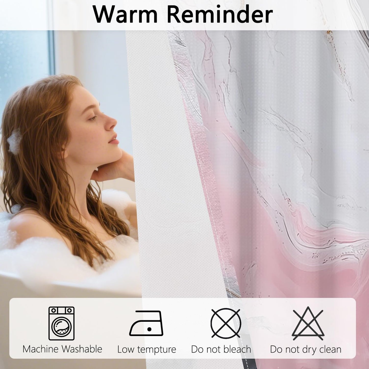 Xiazhilaio No Hook Marble Shower Curtain with Snap in Liner 71x74 Inch