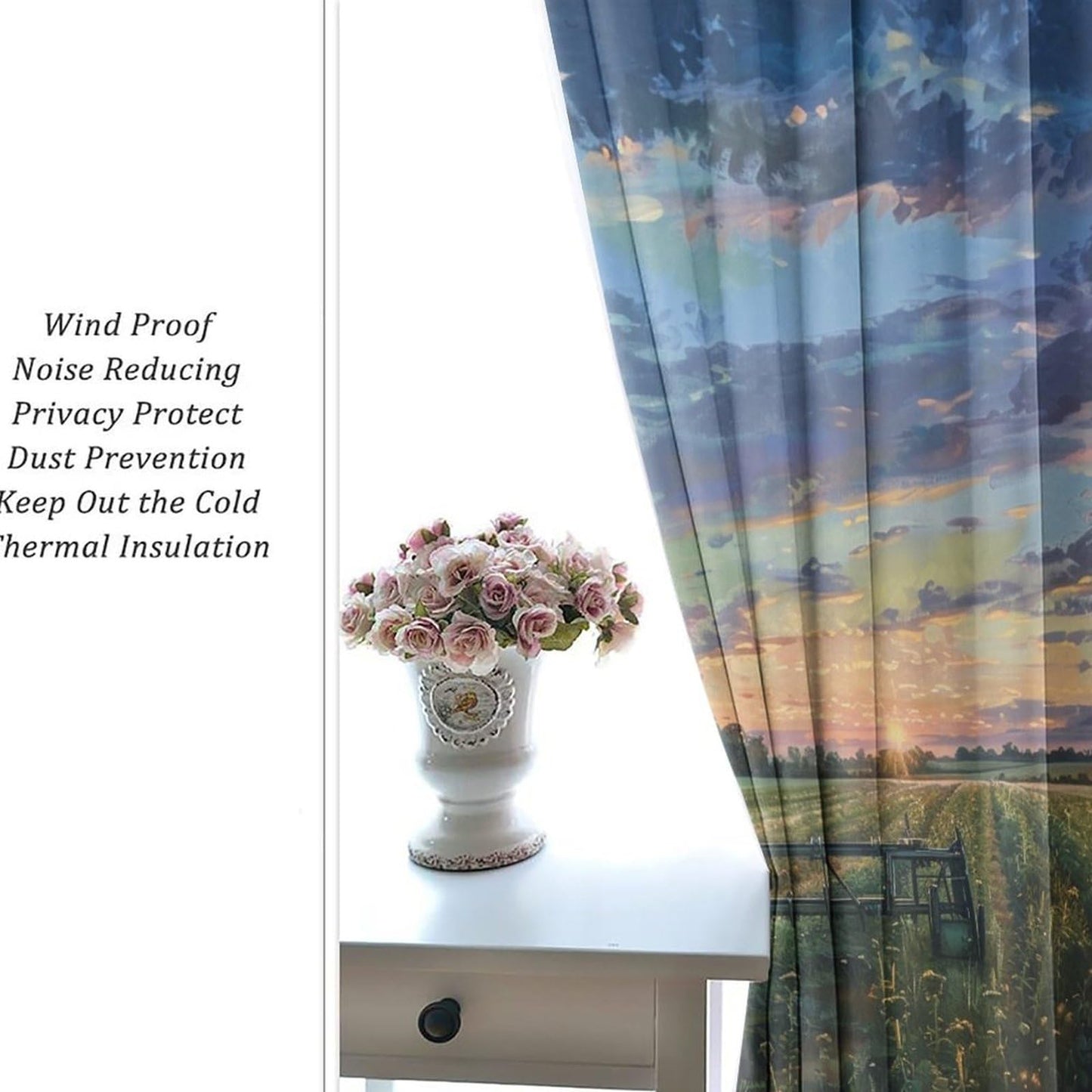 HDESDIS Tractor Rustic Field Curtains for Bedroom, Farmhouse Sunset Sky Grommet Blackout Curtains Thermal Insulated Window Drapes for Living Room, 21W x 45L, 2 Panels