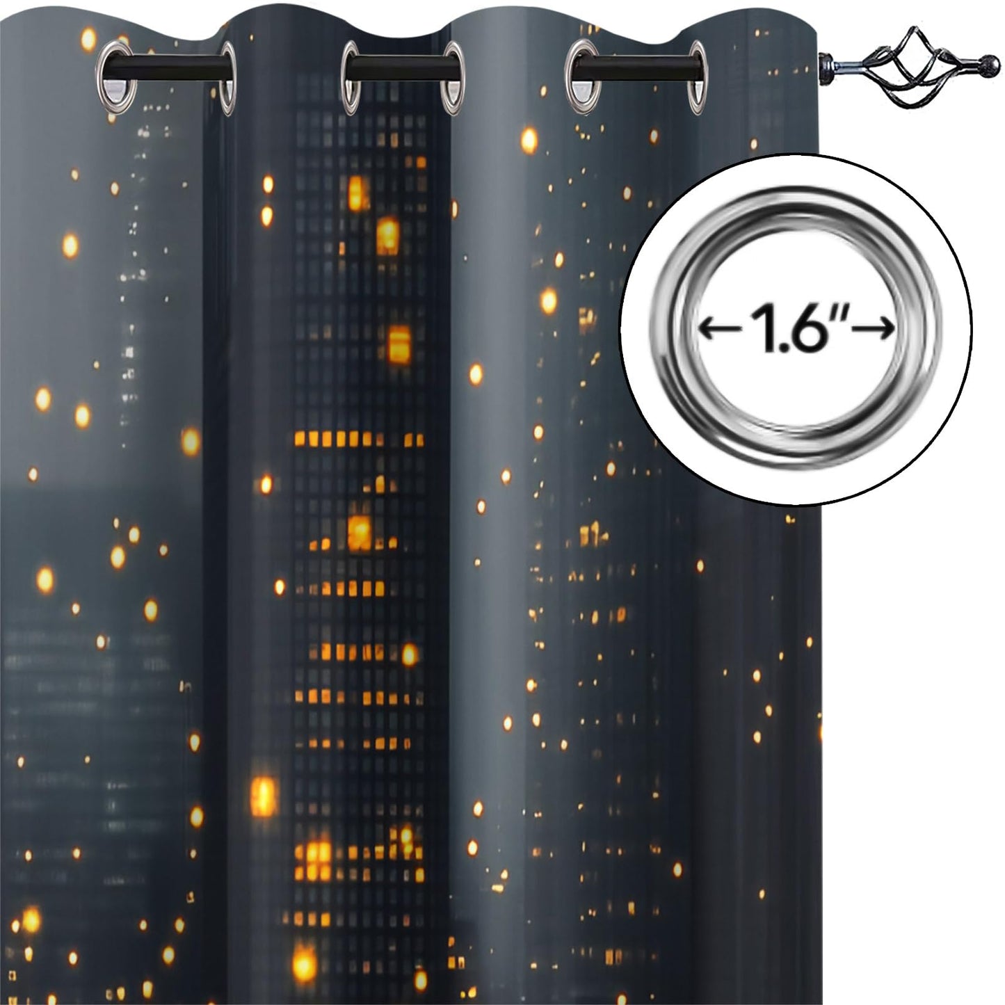 XAFIAUR Cityscape at Night Blackout Curtains, City Buildings Printed Drapes, Orange Lights Thermal Insulated Drapes 2 Panels Darkening Window Curtain for Bedroom Living Room 31.5" W x 45" L x2