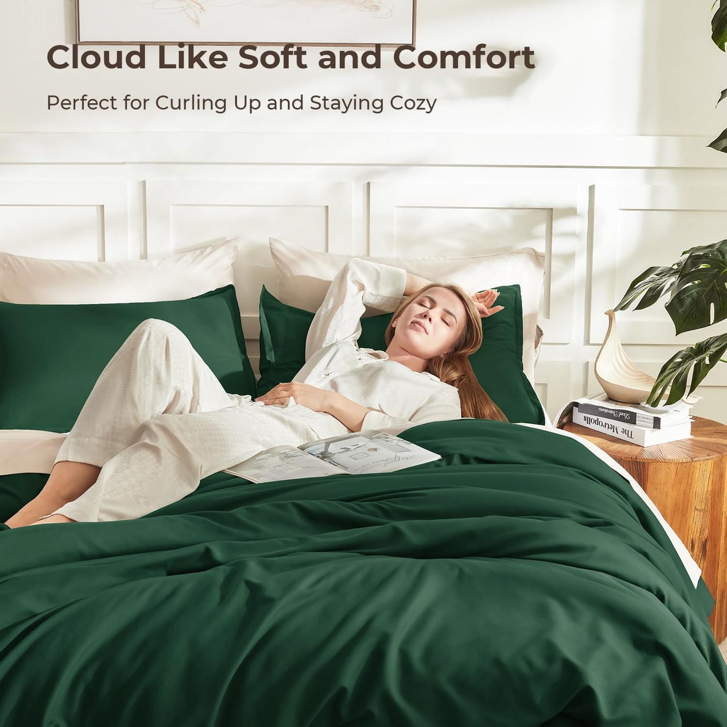 Litanika Dark Emerald Green King Comforter Set, 3 Pieces Solid Forest Bedding Set, All Season Fluffy Bed Set (104x90In Comforter & 2 Pillowcases)