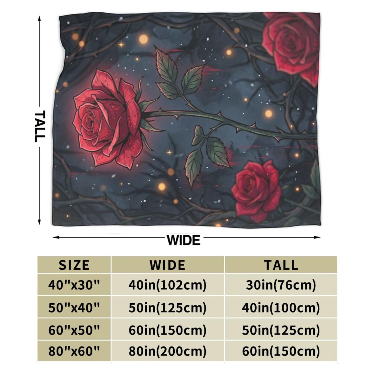 Gothic Red Thorn Rose Dark Glowing Floral Art Print Flannel Blanket