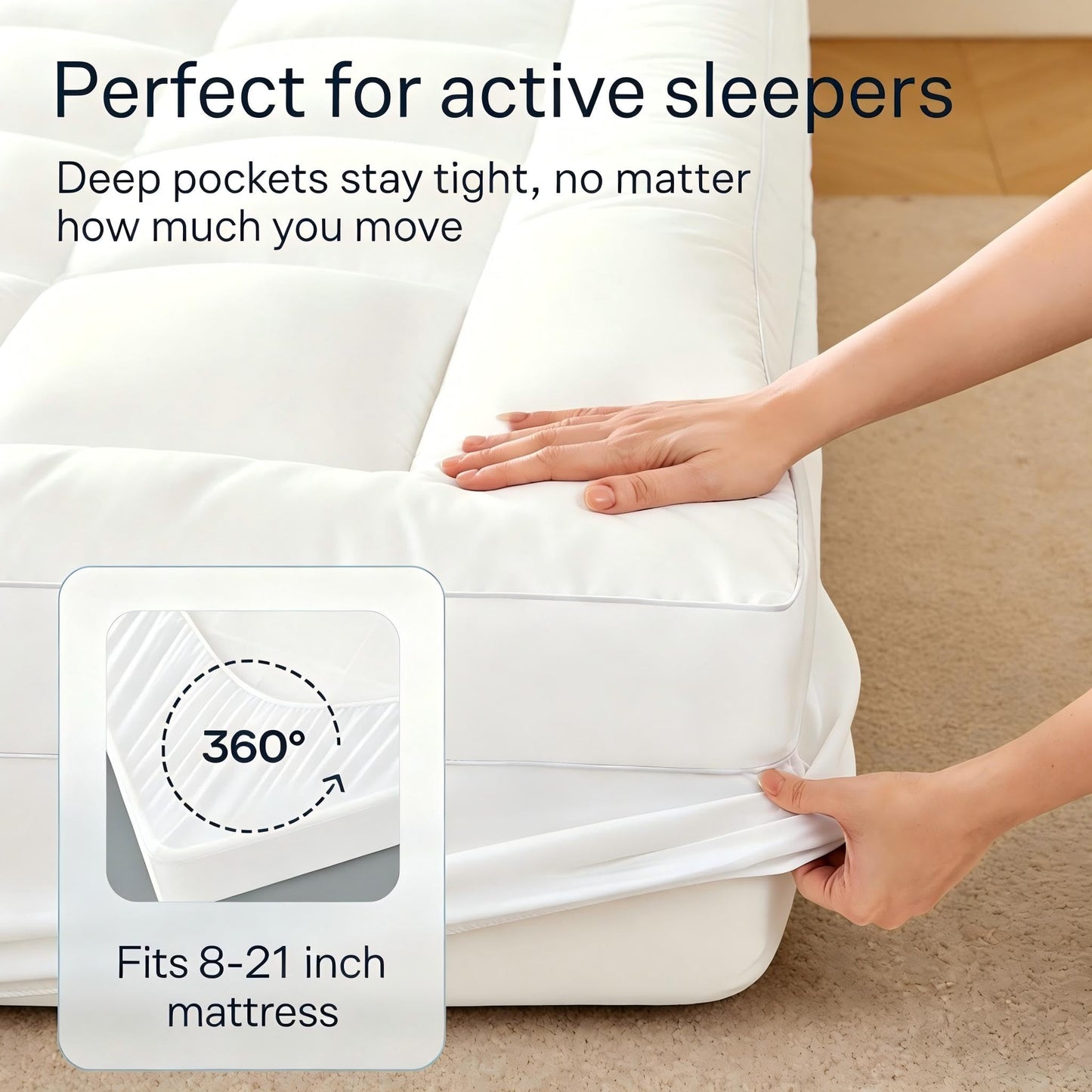 TerraSera Thick Mattress Topper Bed Topper Soft Pillow Top Mattress Topper Mattress Pad with Deep Pocket Breathable Machine Washable Durable Polyester(King)