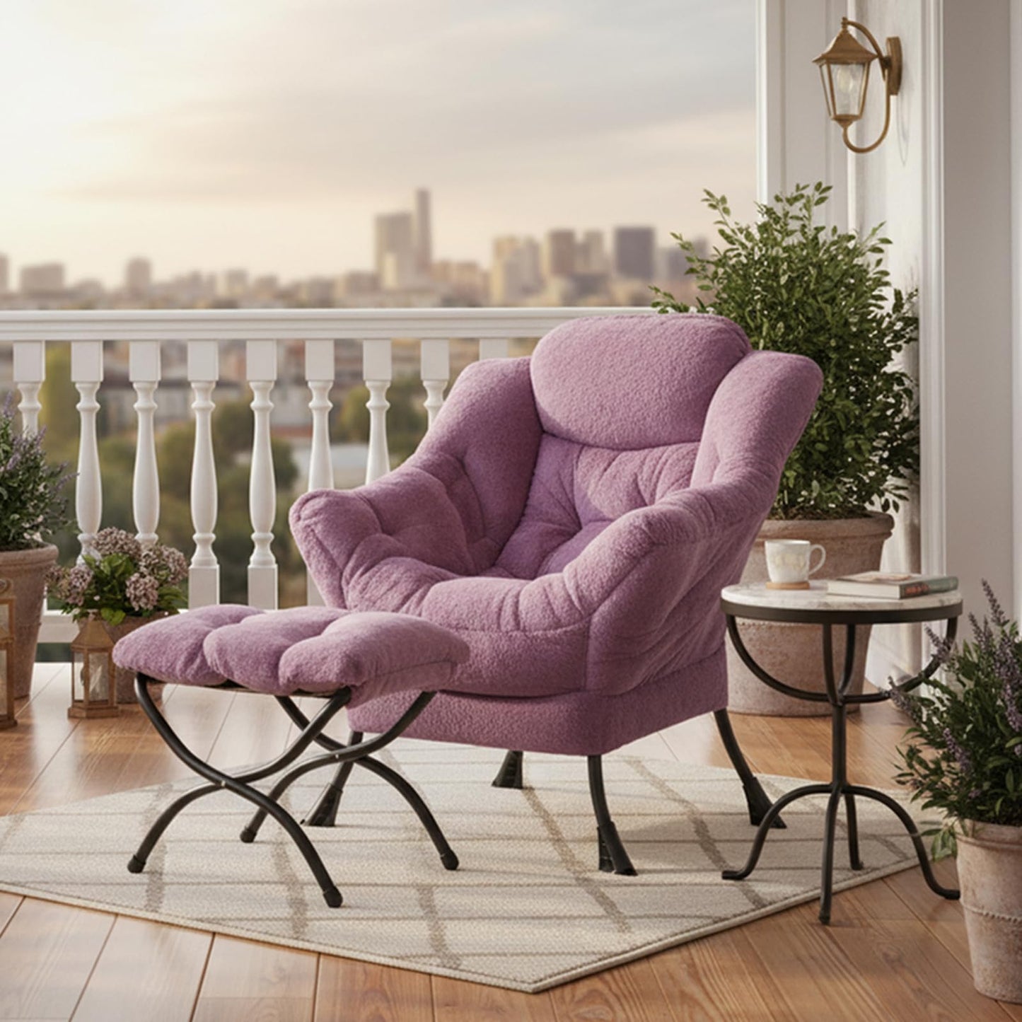 Tiita Lazy Chair with Ottoman, Purple Modern Large Accent Chair, Comfy Leisure Sofa Armchair with Ottoman, Reading Chair with Footrest for Bedroom, Living Room, Dorm Rooms, Plush Purple