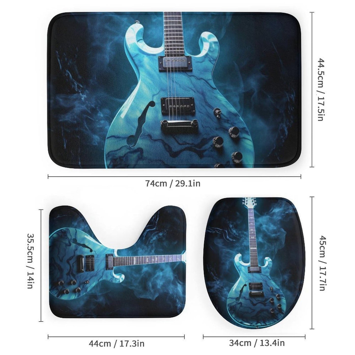 FOCCAFB 4 Piece Vintage Guitar Shower Curtain Set with Rugs, Vintage Musical Instrument Include Bathroom Non-Slip Floor Mat, U-Shaped Bath Rug and Toilet Cover Lid with 12 Hooks