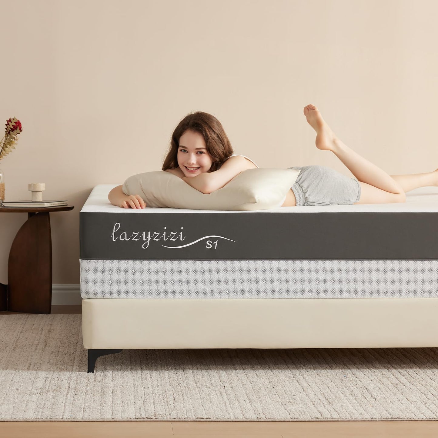Lazyzizi King Size Mattress, Fiberglass Free Green Tea 10" Memory Foam Mattress, Gel Infused Cooling Foam, Back Pain Relief, Washable Cover, Medium Plush Feel with Motion Isolating