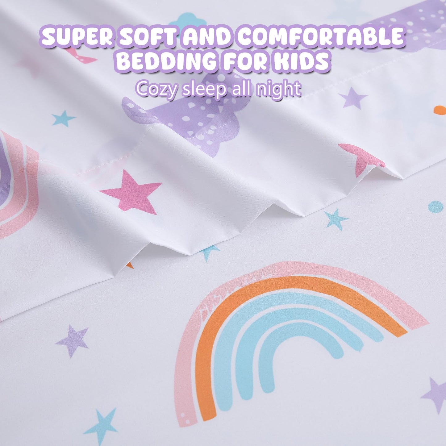 Ocharo Twin Size Rainbow Sheets Set for Girls-Kids 3 Pieces Rainbow Twin Bed Sheets - Deep Pocket Wrinkle Free,Breathable Stars Printed Bedding Sets for Toddlers,Purple Pink