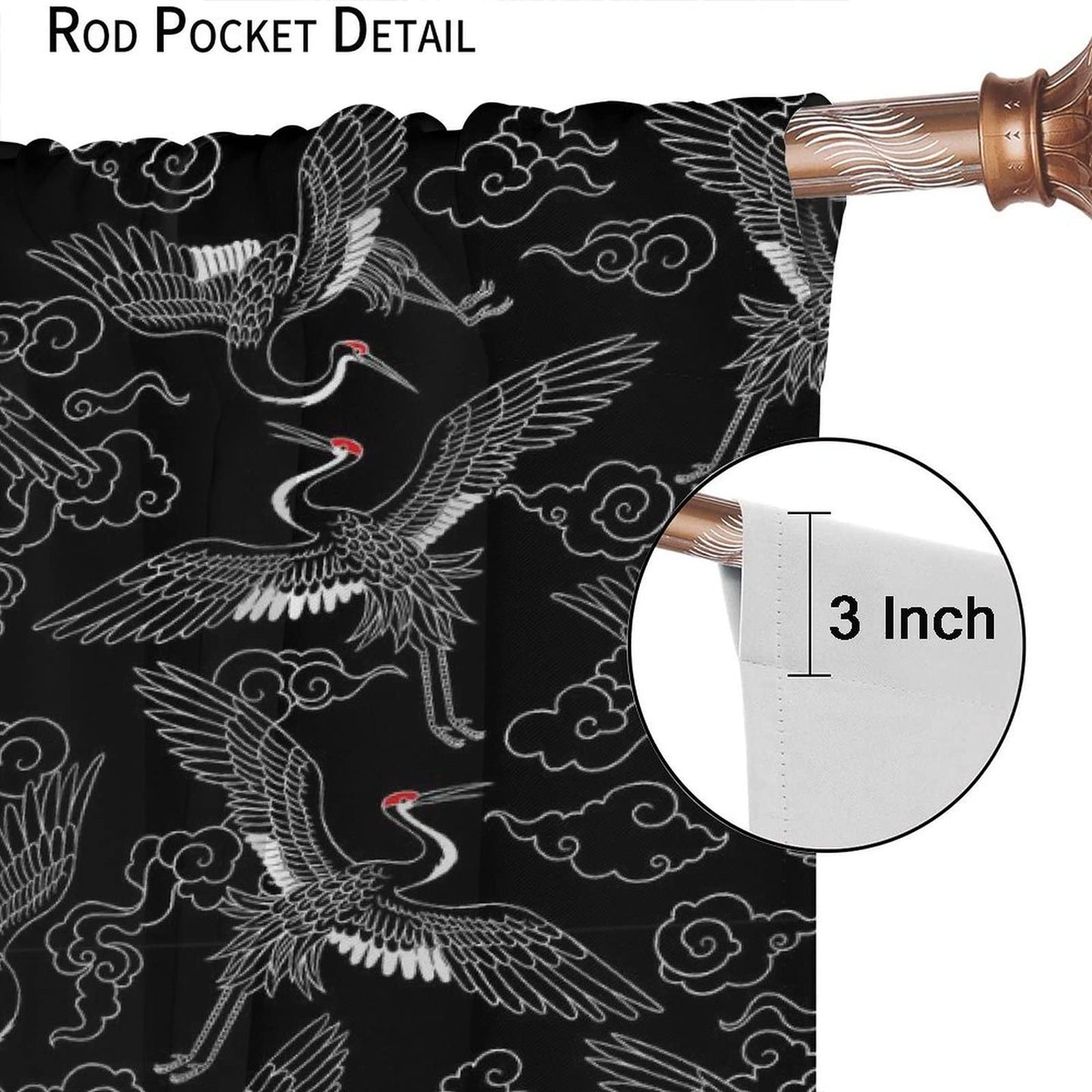 Japanese Style Curtains Fairy Wildlife Theme Crane Bedroom Rod Pocket Blackout Window Drapes 2 Panels Set 42x45in