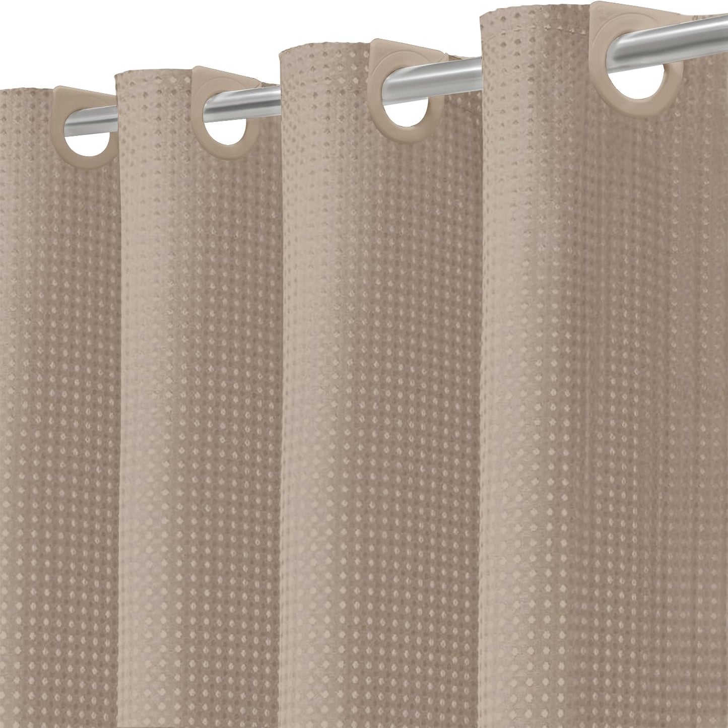 Inhousolu No Hook Shower Curtain with Removable Snap-in Liner, Waffle Weave 230 GSM Polyester, Weighted Hem, Water Repellent Washable, 72 x 84 Inch, Beige
