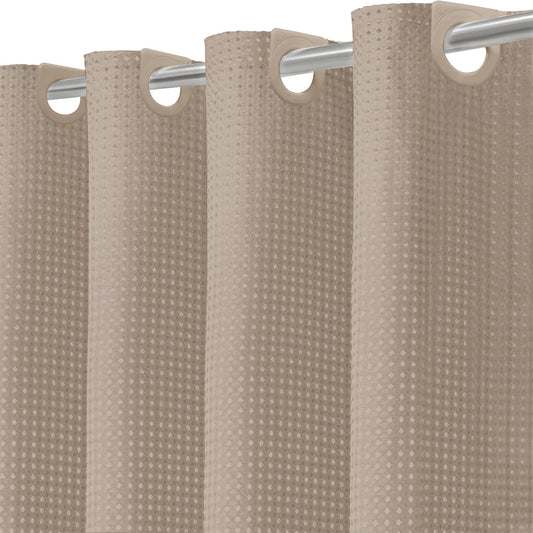 Inhousolu No Hook Shower Curtain with Removable Snap-in Liner, Waffle Weave 230 GSM Polyester, Weighted Hem, Water Repellent Washable, 72 x 84 Inch, Beige