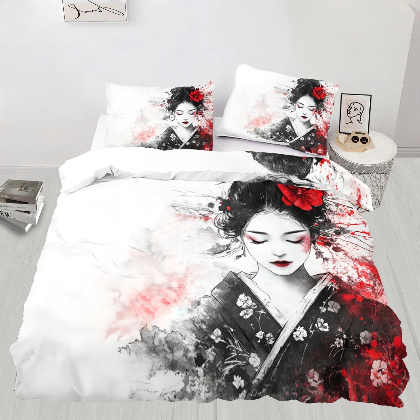 PAISUOQ Kids Duvet Cover Queen Size - Japanese Girl Home Decor & Gifts, 3 Piece Back to School Dorm Bedding, Easy Care Microfiber Comforter Cover & Pillowcases, Traditional Oriental