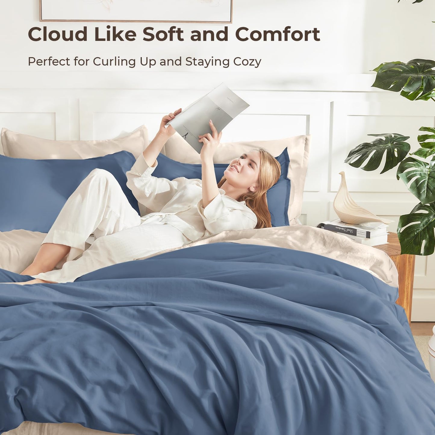 Litanika Haze Blue Comforter King Size, 3 Pieces Lightweight Solid Bedding Comforter Set, All Season Fluffy Bed Set (104x90In Comforter & 2 Pillowcases)