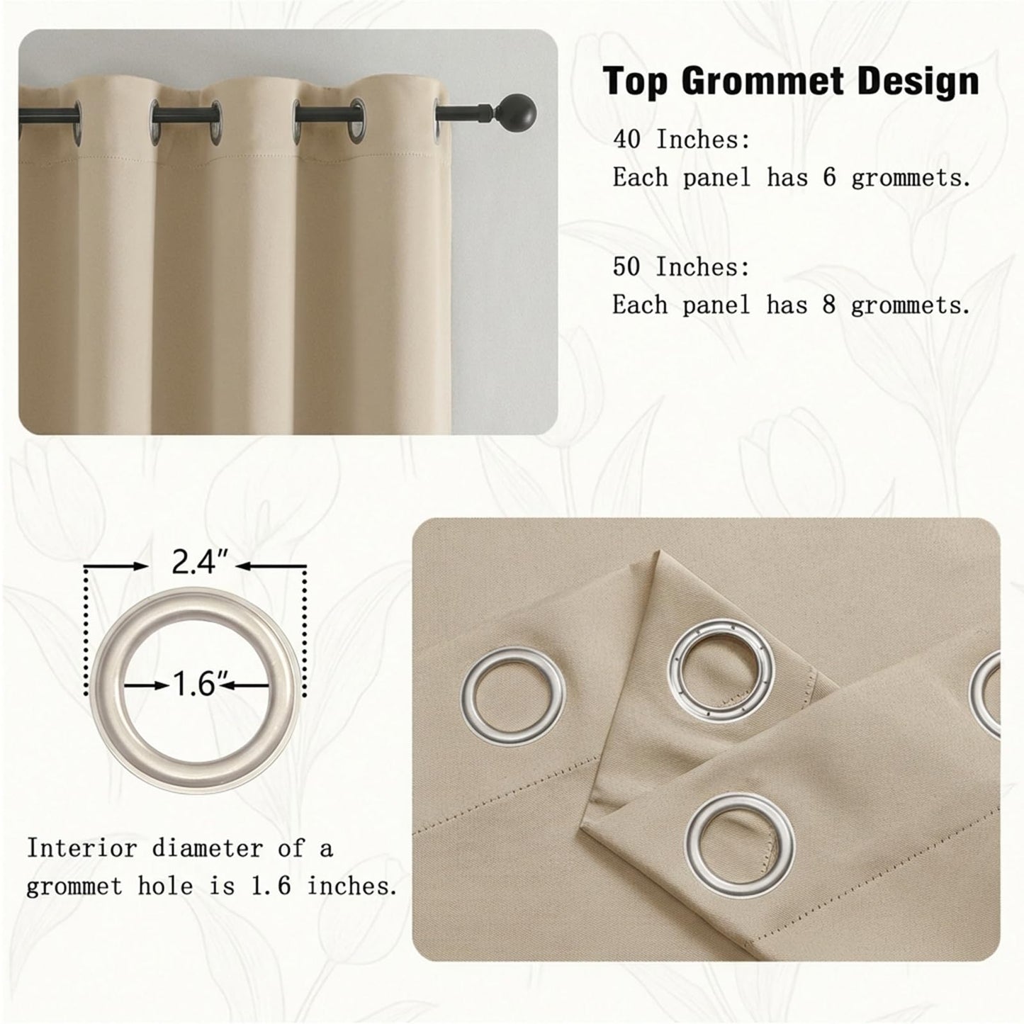 Simplebrand Biscotti Beige Room Darkening Curtains for Bedroom 63 Inch Length 2 Panels Set, Thermal Insulated Energy Saving Curtains for Kids Room, Solid Nursery Window Treatment Drapes, W40 x L63