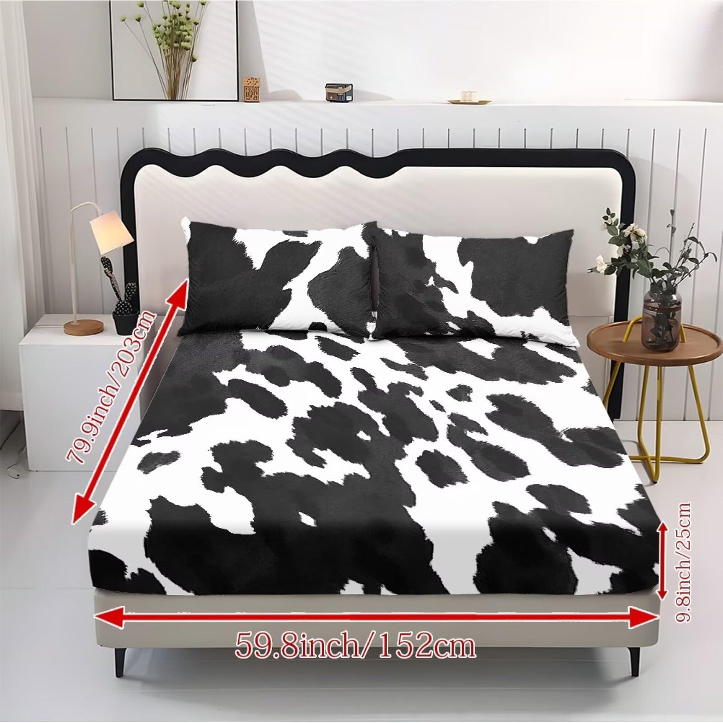 ZDCUSTOM Cow Print Sheet Sets of 3 Twin XL Size Soft Classic Fitted Sheet with 2 Pillowcases Easy Care Non-Slip Bedsheet for Twin XL Size Bed Stylish, 39" x 79"