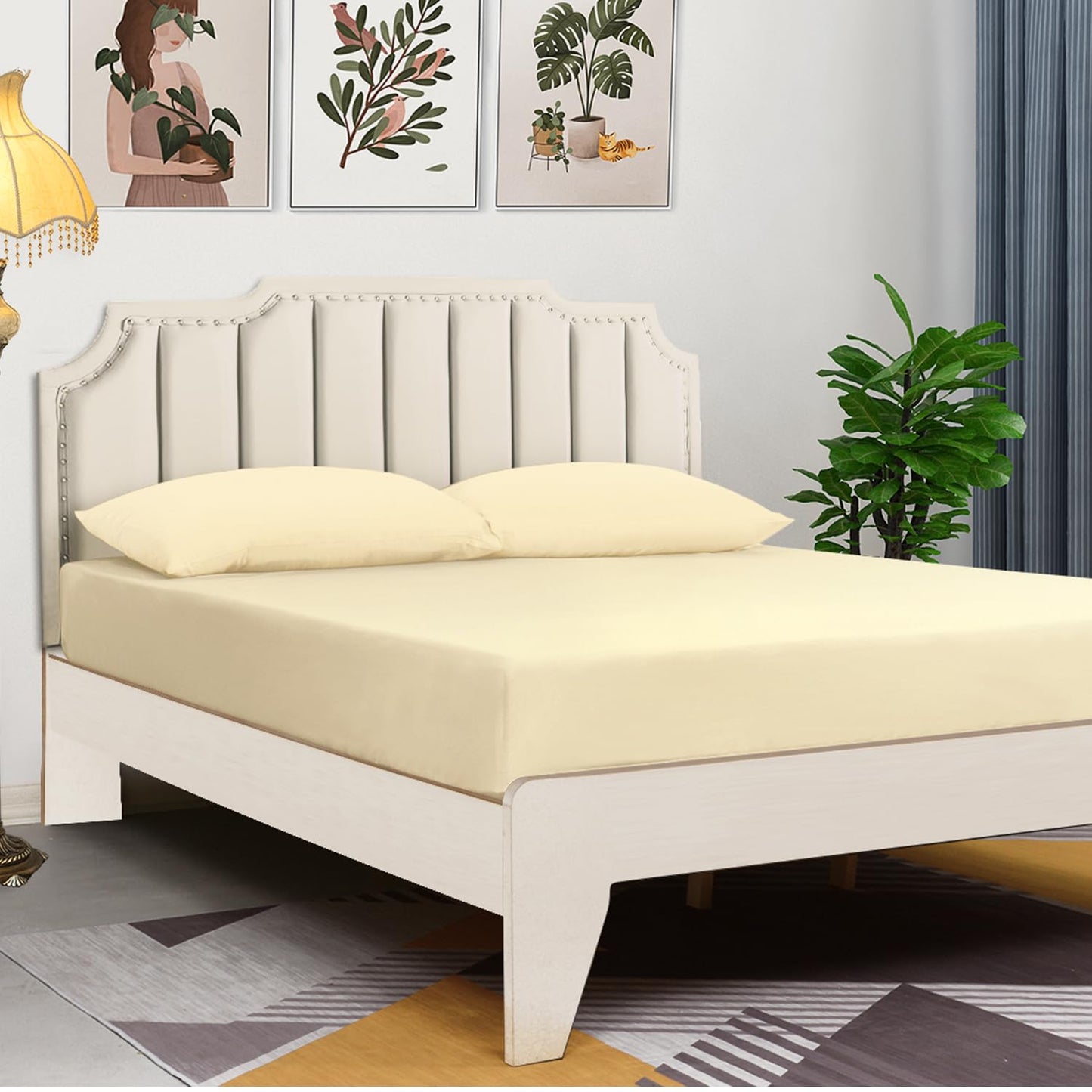 Lirex Cotton Queen Fitted Sheet Only, 300 Thread Count Soft Breathable, 8-10" Deep Pocket Sheet for Hotel Home, Cream White