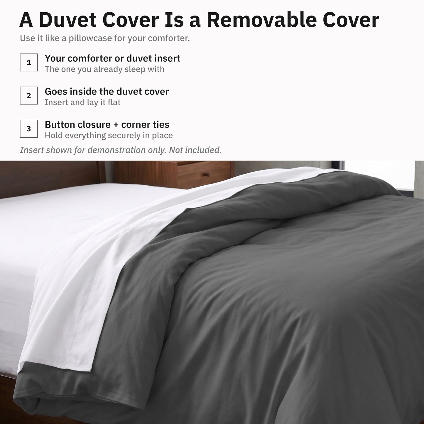 California Design Den Full/Queen 100% Cotton Duvet Cover Only - Winner Good Housekeeping Best Bedding Awards 2025, 400 Thread Count, Sateen Duvet Covers Queen, Button Closure & Corner Ties - Grey
