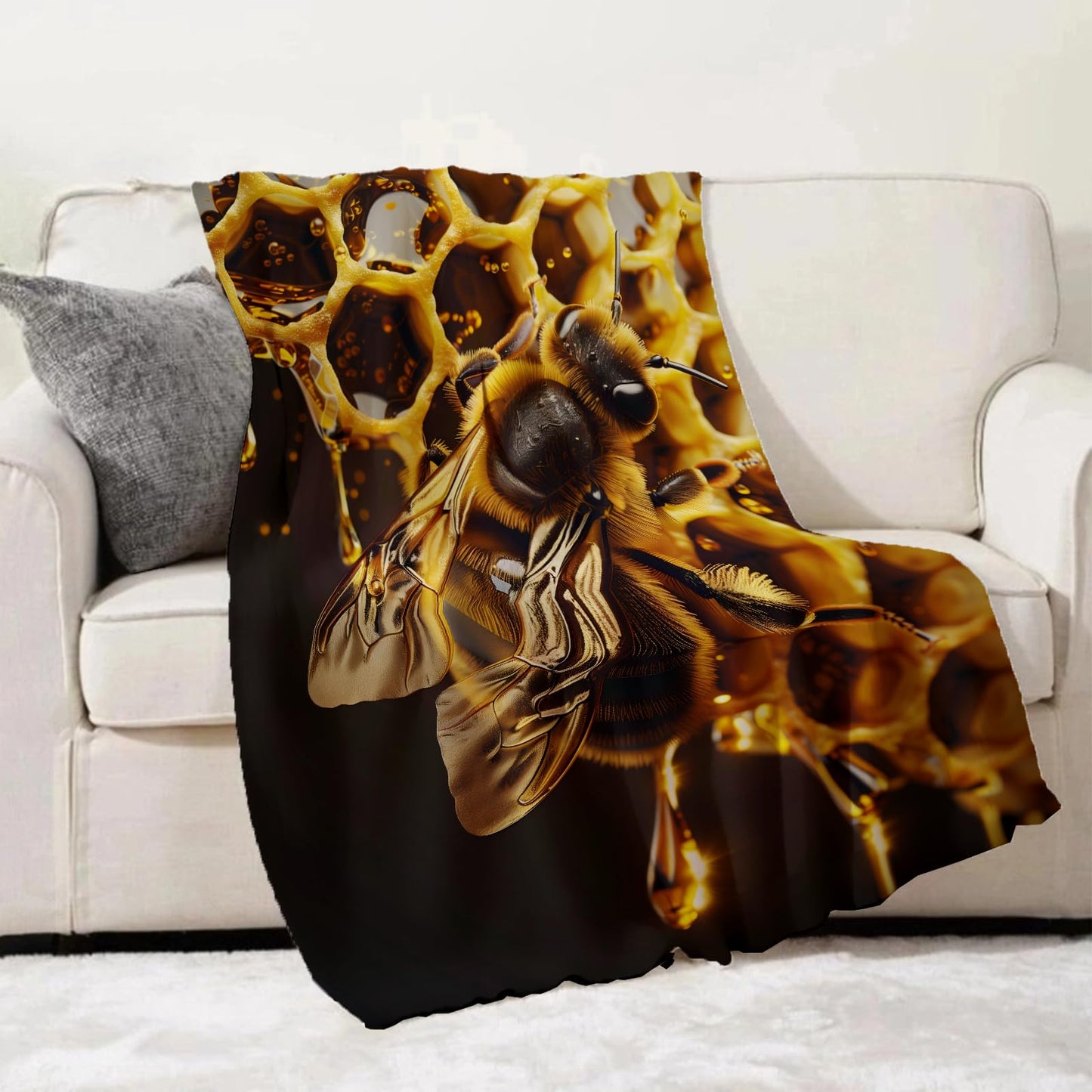 Turamurra Honey Bee Throw Blanket 50"x60", Nature-Inspired Blankets for Living Room Bedroom Decor, Warm Flannel Plush Gifts for Bee Lovers Adults Kids