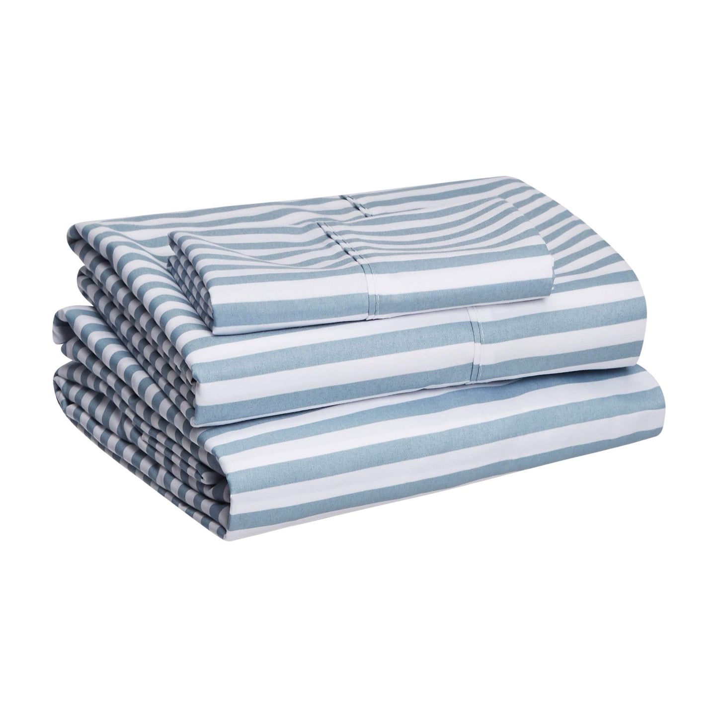 Amazon Basics Breathable, Brushed Microfiber Wrinkle Resistant 3 Piece Bed Sheet Set with 14-Inch Deep Pockets, Twin, Dusty Blue Pinstripe, Printed