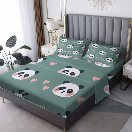 MPNVYU Kid Sheets Queen Sheet Set, Cute Panda Bed Sheets, Kawaii Black White Bear Bedding Bedroom Decor, Soft Microfiber Deep Pocket Fitted Sheet & Flat Sheet & 2 Pillowcases