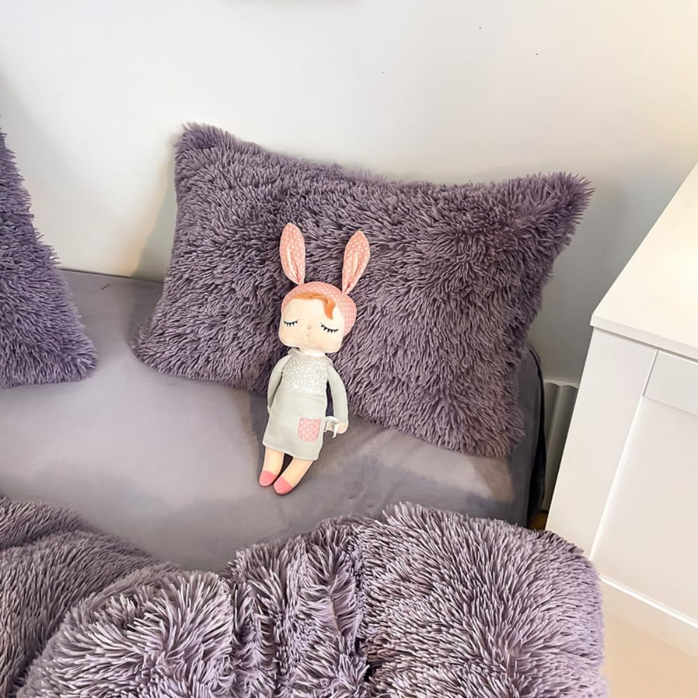 chovy Faux Fur Plush Purple Comforter Sets Queen - Ultra Soft Shaggy Flannel Velvet Fluffy Fuzzy 3PC Bedding Set （Comforter x 1 Pillowcases x 2）