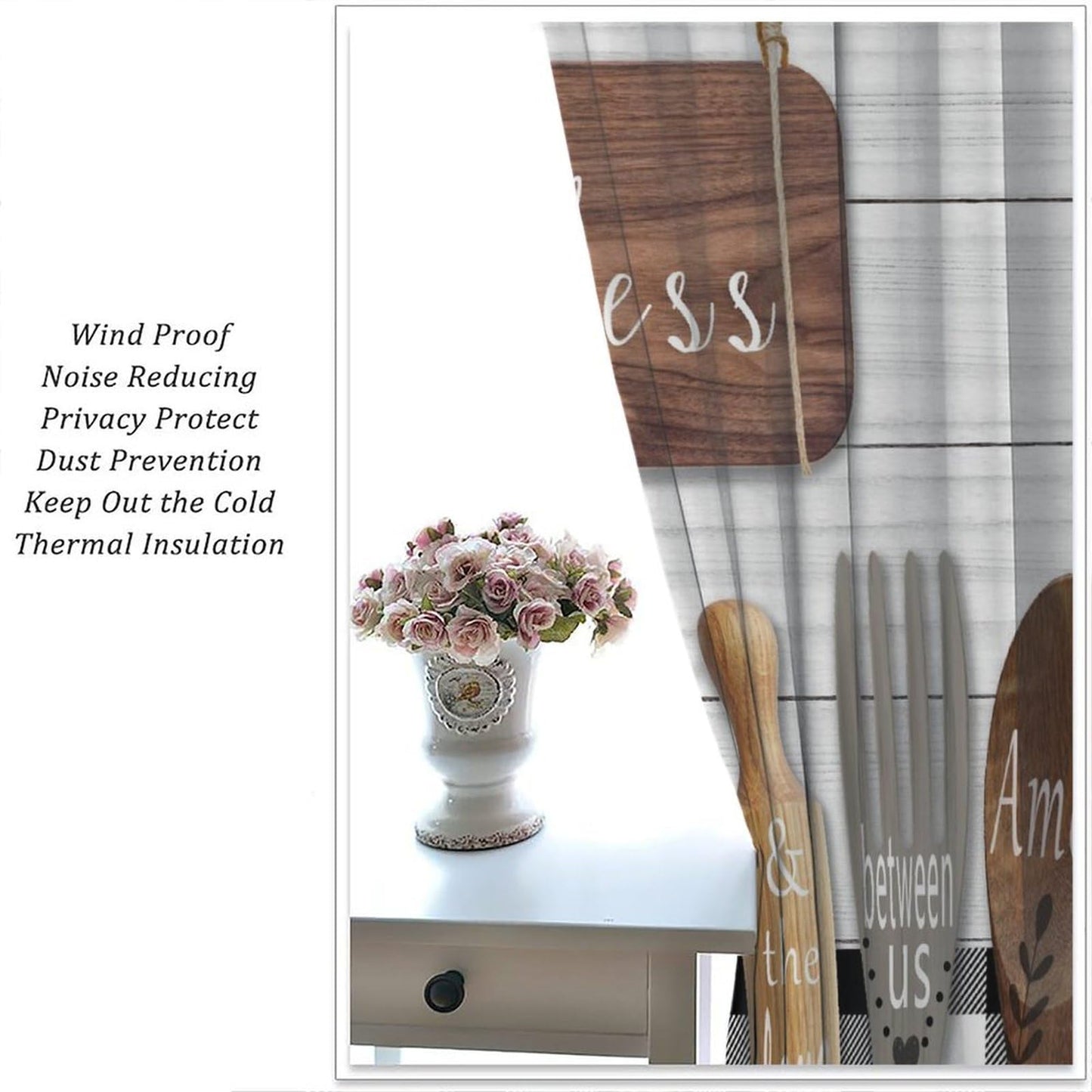 ShiTingYu Rustic Kitchen Curtains Farmhouse Vintage Country Wooden Plank Black White Window Treatments for Bedroom Living Room Kitchen Drapes 2 Panels 42x45 Inch