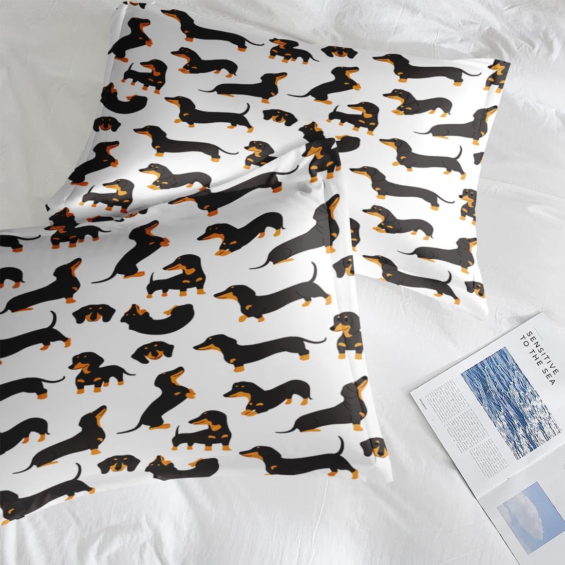 Pamnest Comforter Set Full Size, Dog Family Animal 7 Pcs Bedding for Kids and Adults, Happy Cute Dachshund Bed Sheet Sets with Fitted Sheet 2 Pillowcases & 2 Shams for Bedroom Bed Decor