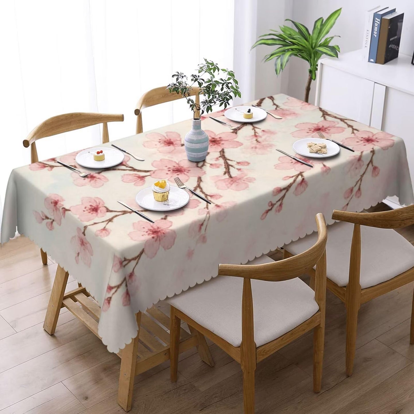 ZEJAYFEY Cherry Blossoms Rectangle Tablecloth Pink Floral Branches Table Cloths Spring Japanese Style Flowers Botanical Washable Table Cover for Home Kitchen Dining Party Decor 54 x 72 Inch