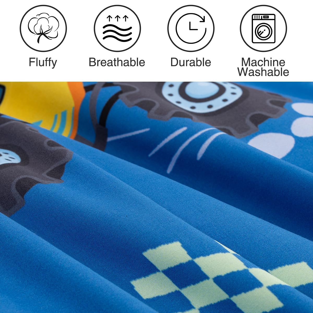 Holawakaka Trucks Tractors Cars Boys 5-Piece Bedding Comforter Sheet Set,Twin Size Cartoon Construction Car Excavator Print Kids Bed in A Bag, Excavator Mixer Truck Printed Bed Sets(Light Blue Twin)