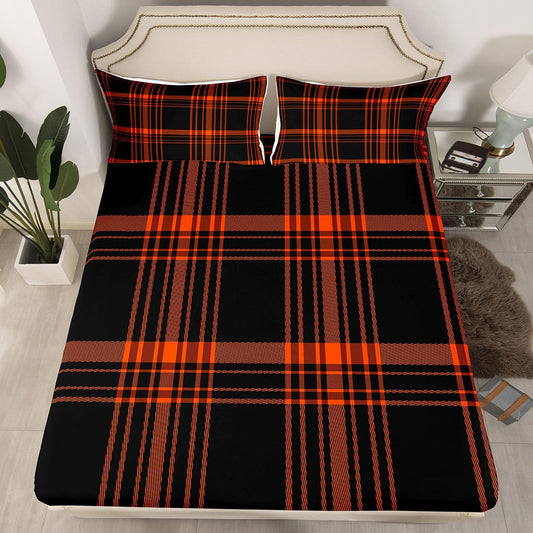 jejeloiu Classic Red Black Plaid Fitted Sheet with 1 Pillowcase Twin Size Checkerboard Bed Sheets Set 16" Deep Pocket Boys Girls Farmhouse Bedding Aesthetic Grid Teens Bedroom Decor Breathable