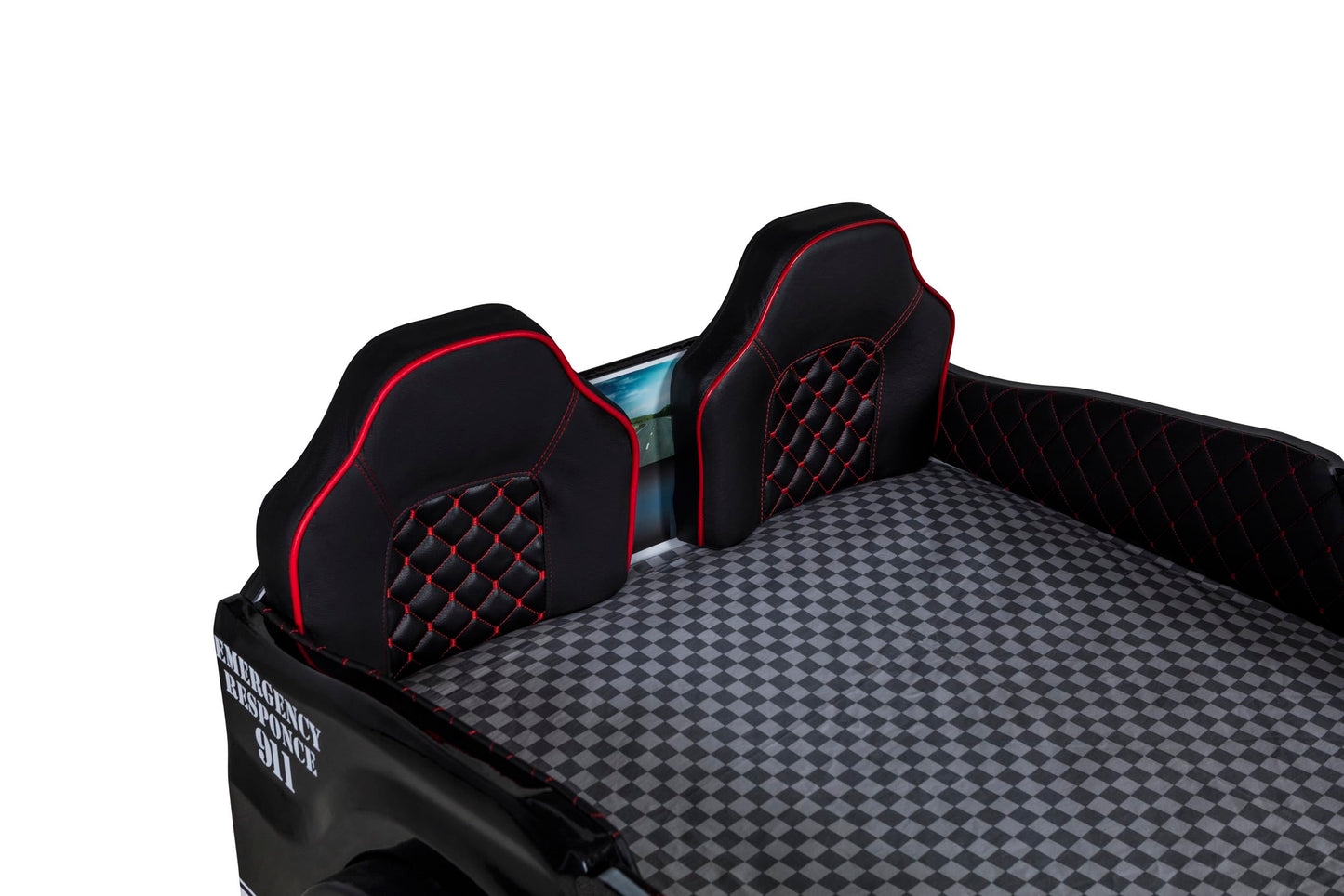 Luxury Race Car Bed for Kids – LED Lights, Sports Car Design, Sound Effects, Twin, Ergonomic & Comfortable Sleeping Experience (Police)