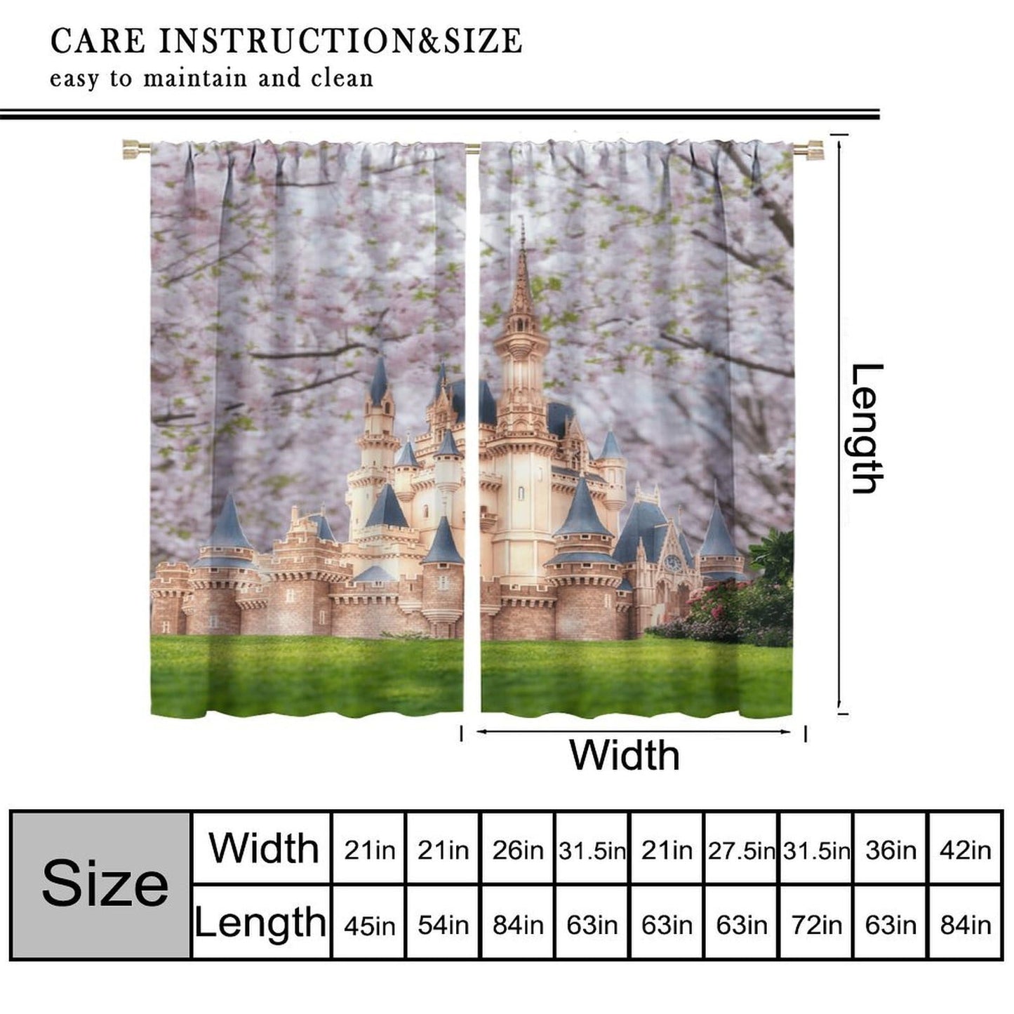 Princess Castle Curtains For Kids Romantic Fairy Tale Castle Flower Garden Rod Pocket Window Treatments for Girls Boys Children Bedroom Nursery Living Dining Room 2 Panels Set 41x 45 in （No Blackout）