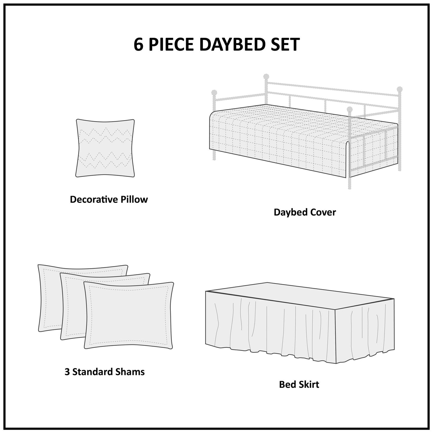 Madison Park Daybed Cover Set - Double Sided Quilting Casual Design, All Season Bedding with Bedskirt, Matching Shams, Decorative Pillow, 75"x39", Diamond Aqua 6 Piece