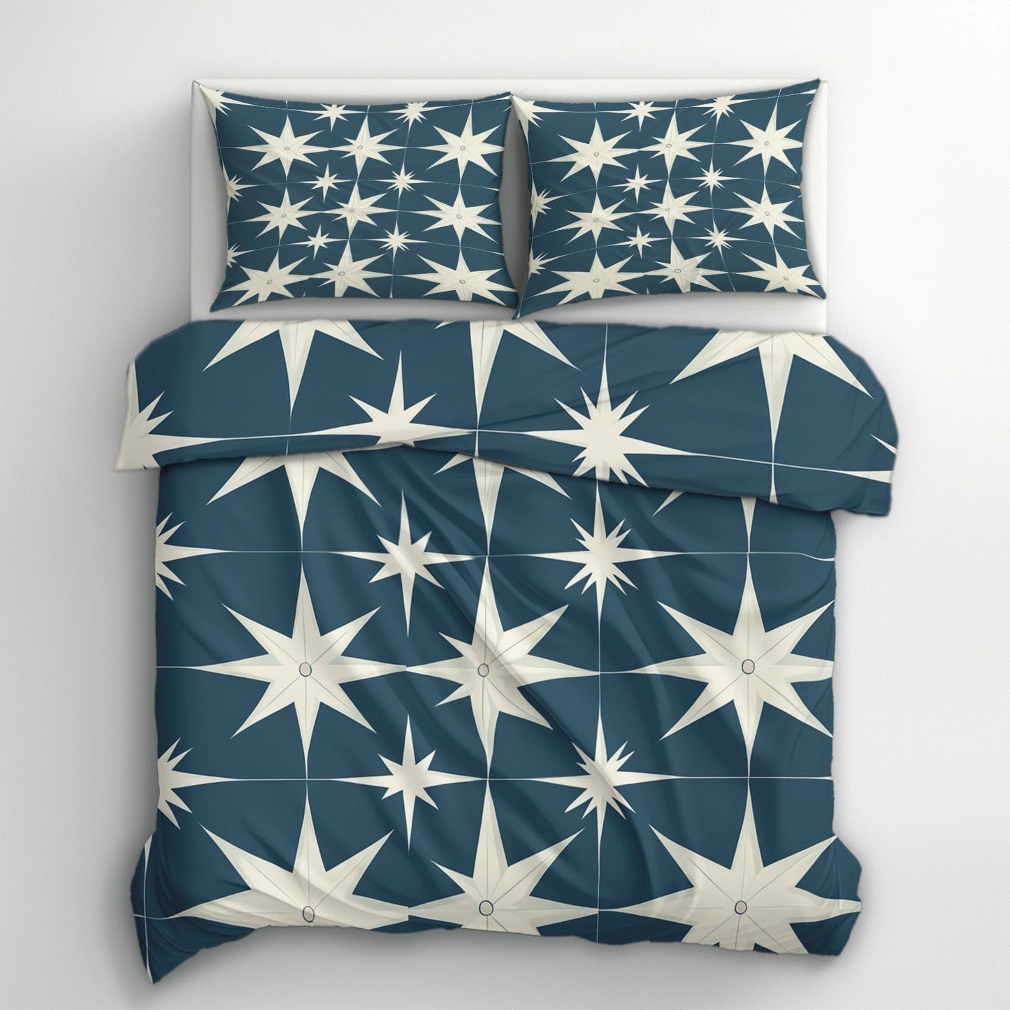 zcwl Mid Century Duvet Cover Queen Size | 50S Retro Abstract Bedding Set | 3 Piece | Soft Microfiber Patterned Comforter Cover with Zipper Ties & 2 Pillowcases | Starburst Bedroom Decor