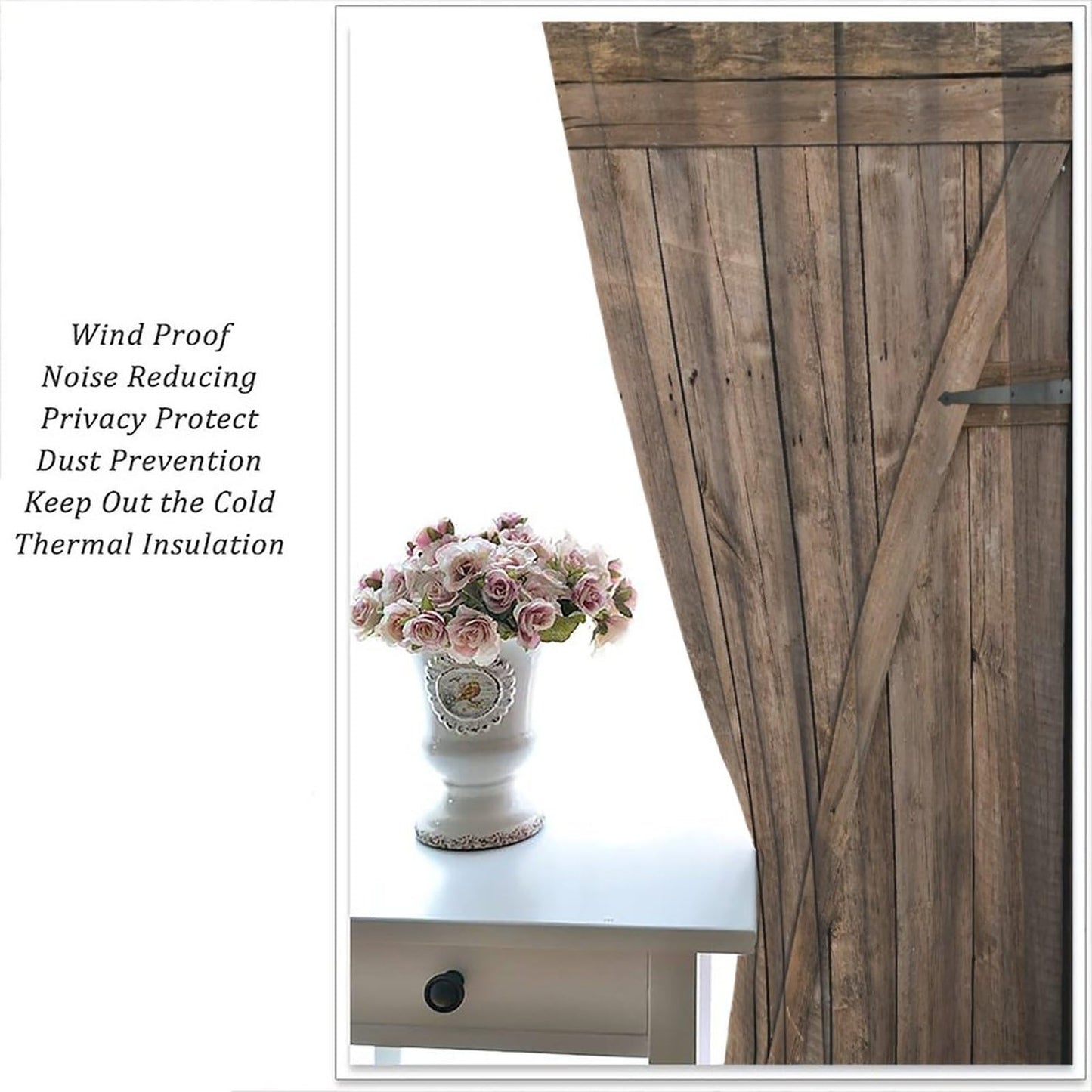 AuiMzoo Vintage Barn Door Blackout Curtains, Farmhouse Old West Rustic Plank Cabin Garage Door, Bedroom Living Room Rod Pocket Curtains42X45 Inch