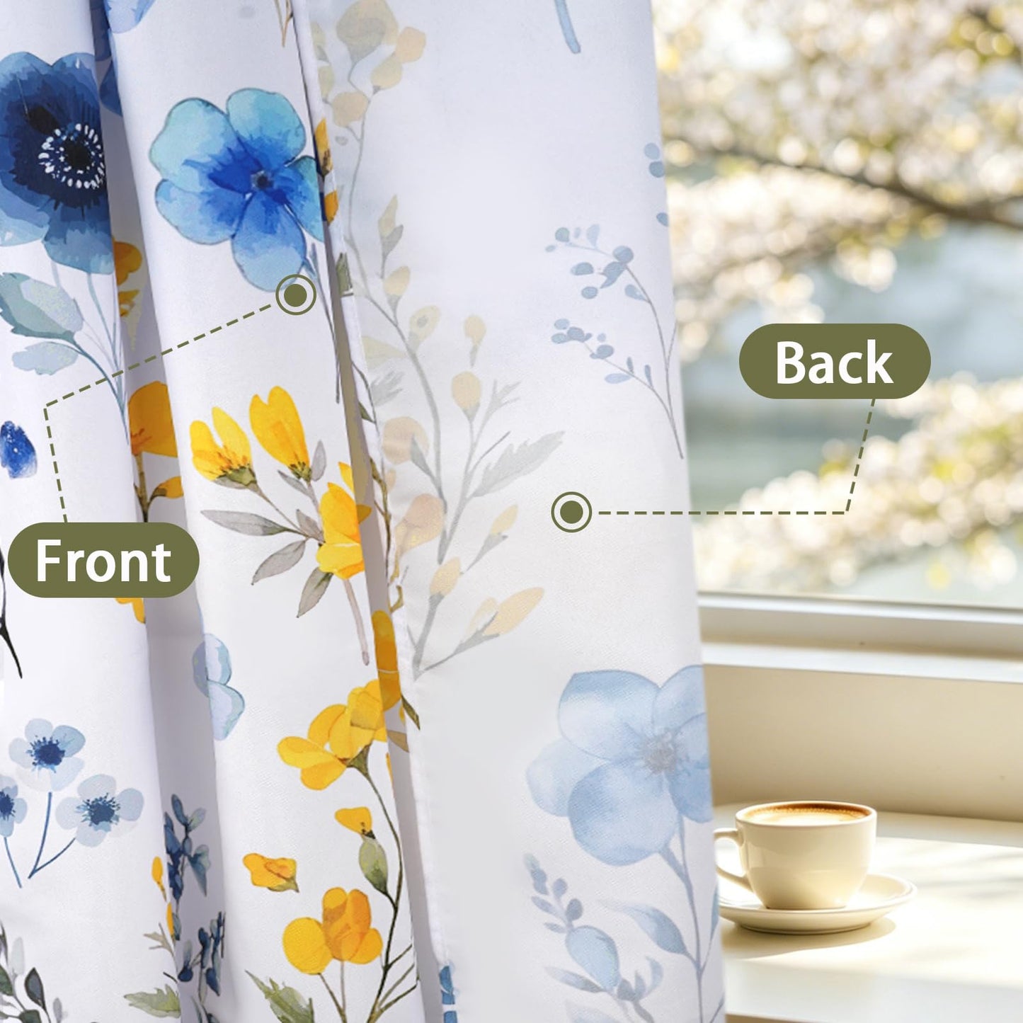 WTQPLNMCB Floral Curtains 84 inch Curtains 2 Panel Set for Living Room Yellow and Blue Darkening Light Blocking Drapes Grommet for Bedroom Bathroom