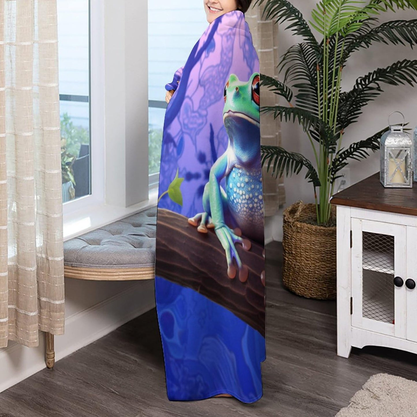 Joyidec Tree Frog Purple Background Super Soft Winter Comfy Throw Blanket Flannel Fleece Lightweight Blanket for Couch Car Bed 50x60 in
