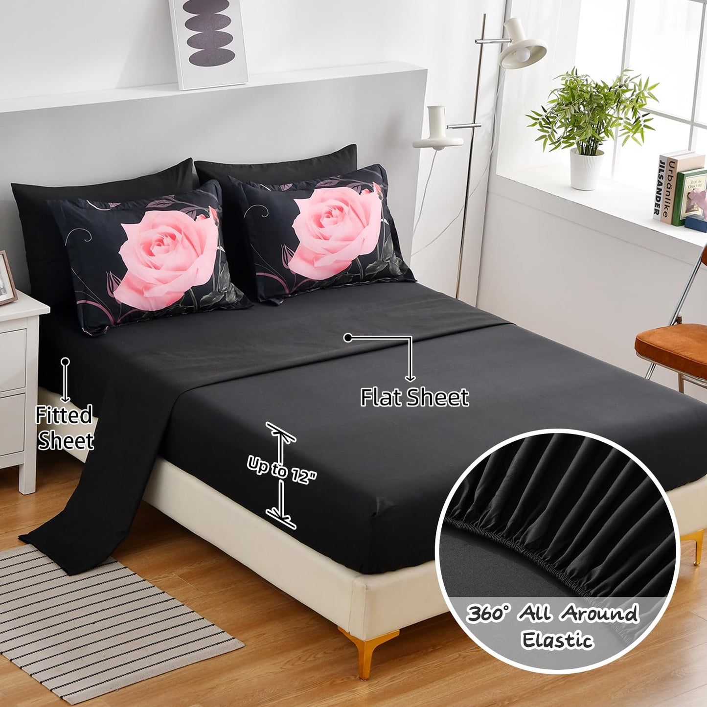 Xruibed Blush Comforter Set King 7 Piece Bed in a Bag Blush Rose Flower Comforter with Sheet Set Soft Micorfiber Bedding Set (1 Comforter,2 Pillow Shams,1 Flat Sheet,1 Fitted Sheet,2 Pillowcases)