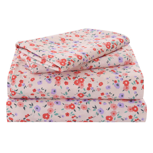 Yibeizi Pink Floral Sheets King Purple Flower Pattern Bed Sheet Set Coquette Vintage Bedding Sheets & Pillowcases Soft Microfiber 15" Extra Deep Pocket Fitted Bedsheet 4 Piece
