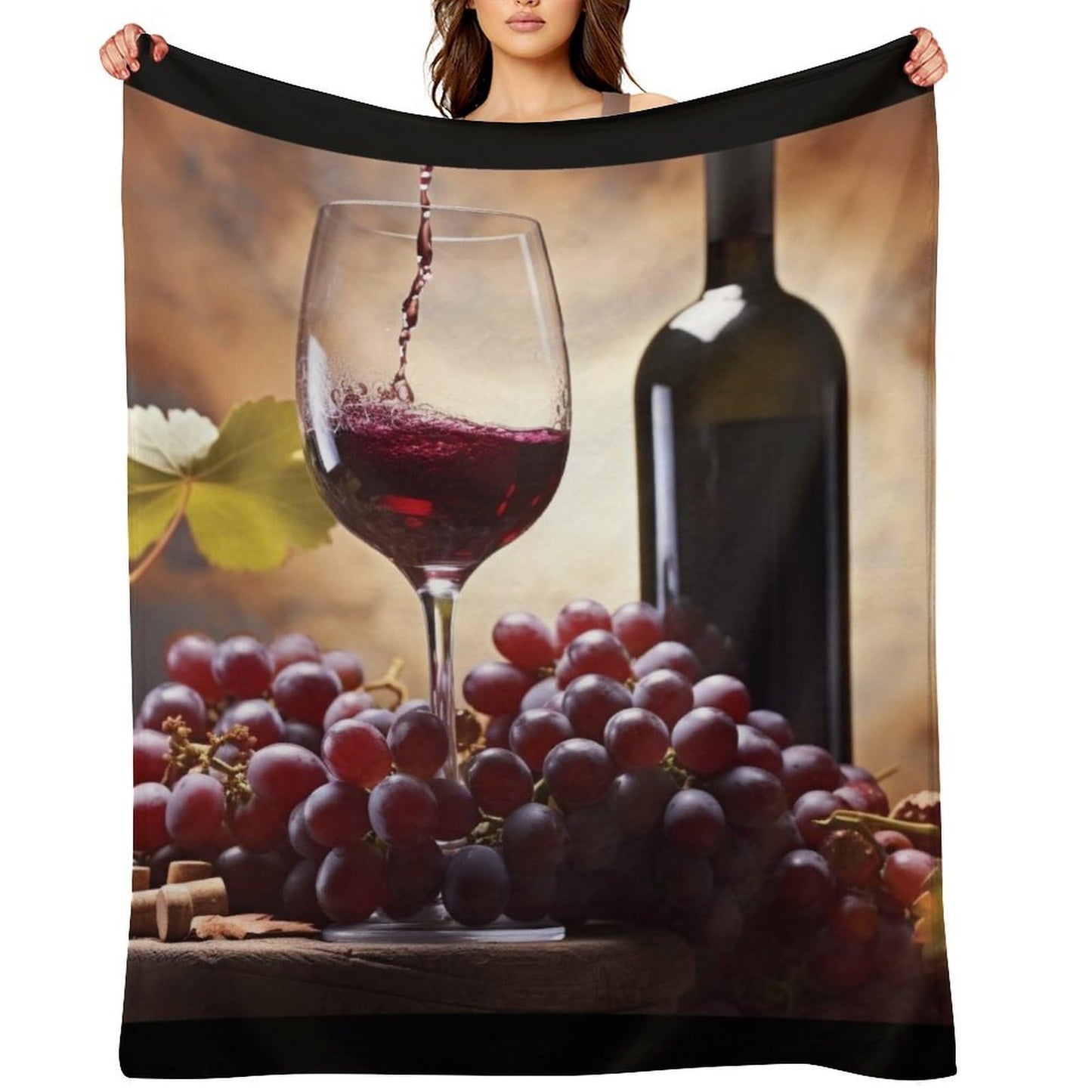 Vuiopuf Grape Wine Print Blanket Lightweight Wrinkle-Resistant for Cozy Lounging, Picnics, Yoga, Decor Gifting