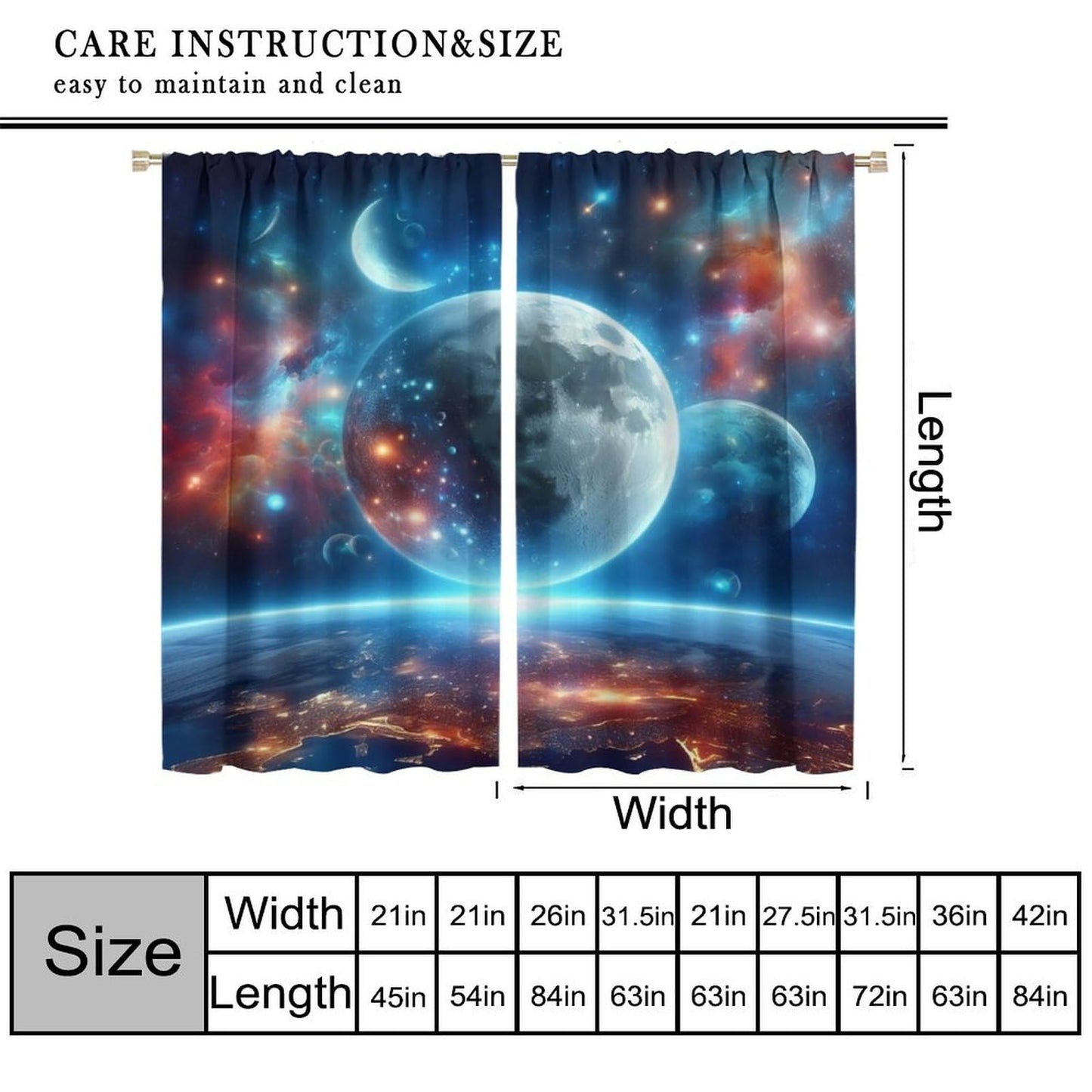 FAOTELY Galaxy Planet Curtains Earth Moon Outer Space Universe Nebula Stars Starry Sky Kids Blackout Window Drapes for Bedroom Living Room Kitchen Cafe Decor （W21xL45 Inch） x2 Panels