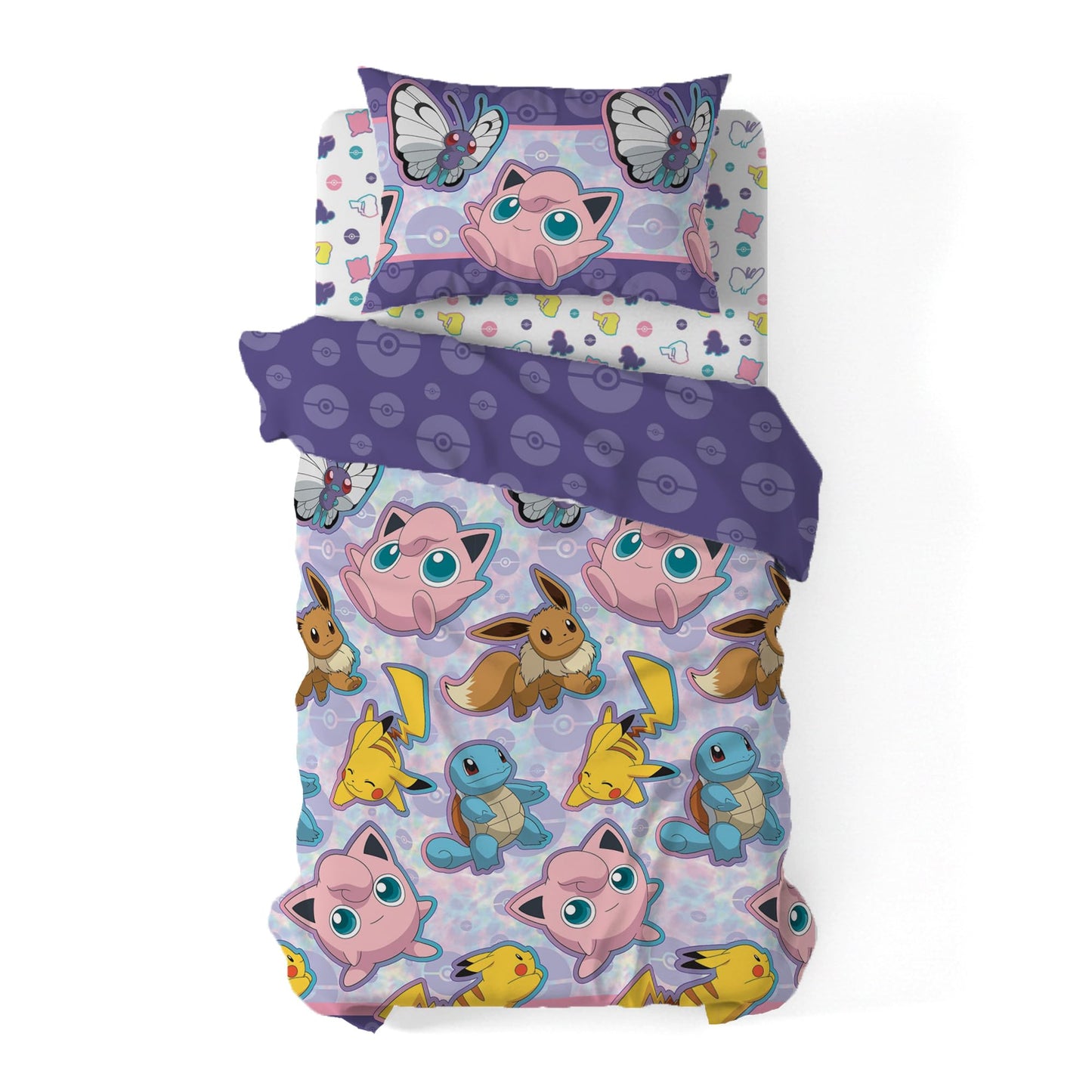 Northwest Pokemon Friendly Battle Twin Size Bed in a Bag Set, Pikachu Eevee Jigglypuff Squirtle, Kids Boys Girls Bedding Comforter Sheets