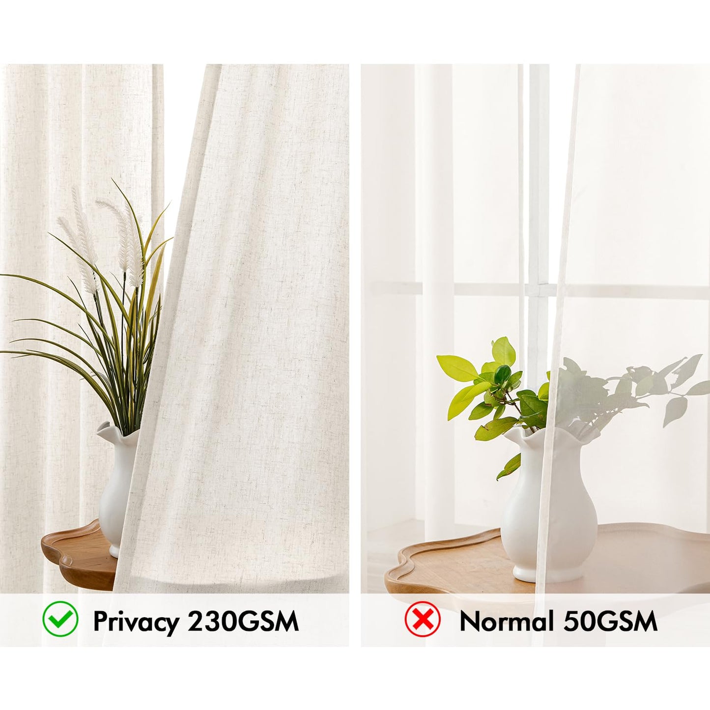 MIULEE Non-See-Through Privacy Linen Curtains 2 Panels, Light Filtering Window Curtains Farmhouse Textured Back Tab Semi Sheer Drapes for Bedroom Living Room, 52 x 84 Inches Long, Natural White