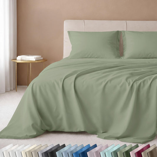 California Design Den Full Size Sheets Set - Luxury 600 Thread Count Sateen, Natural 100% Cotton Bed Sheets, Fully Elasticized Deep Pockets, Crisp, Durable - Laurel Green