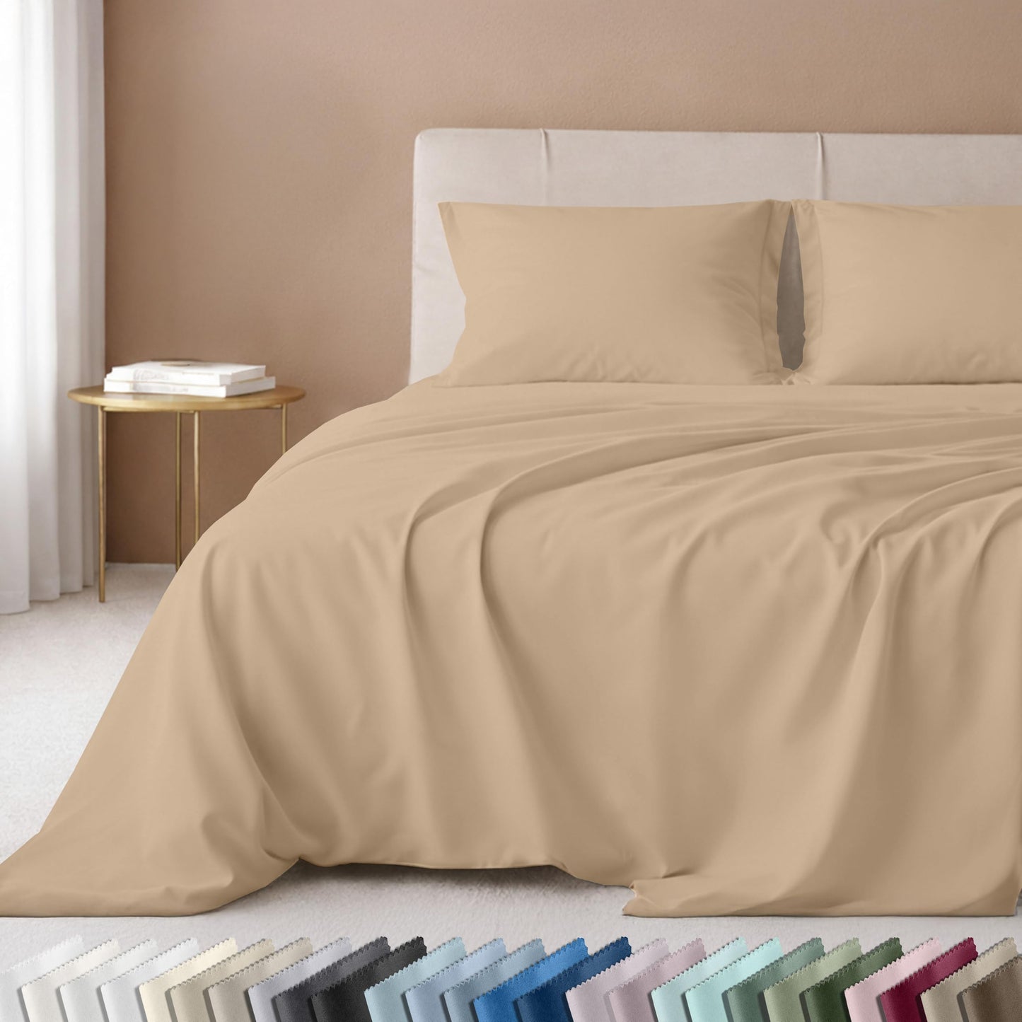 California Design Den 100% Cotton Full Sheet Set, 600 Thread Count Sateen, Soft, Bed Sheet with Deep Pockets, Bedding Sheets & Pillowcases (Golden Tan)